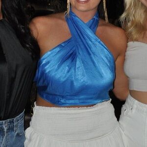 Blue Halter neck Satin Top
